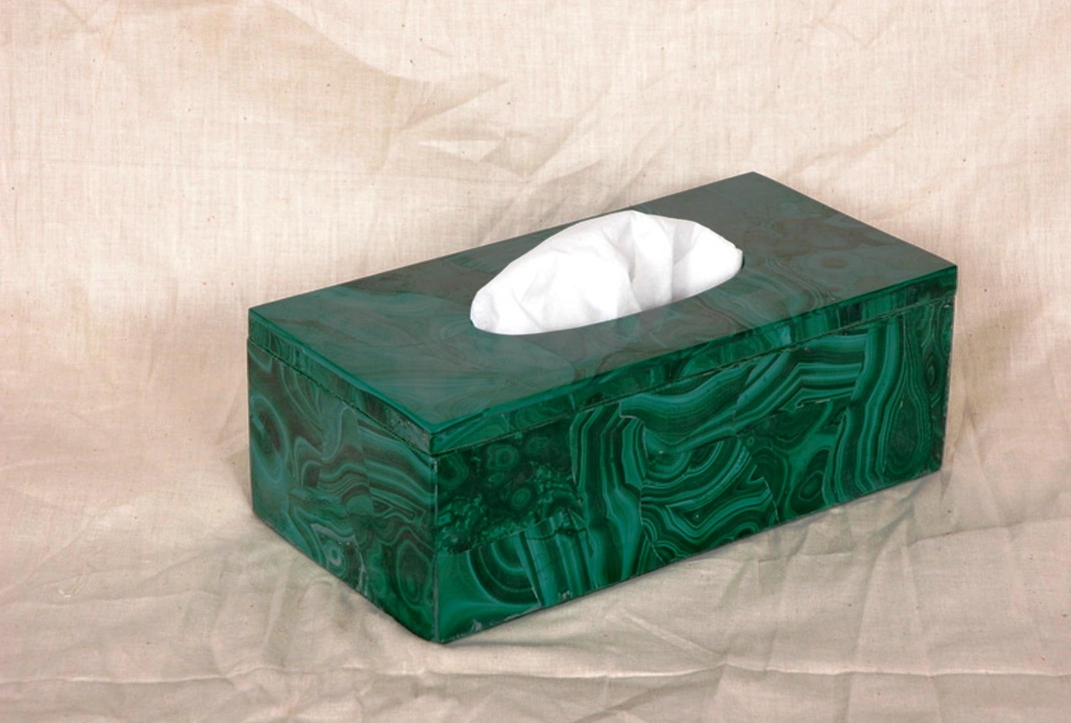 Scatola di carta velina in pietra malachite con lavoro casuale 22,9 x 12,7 cm, scatola per fazzoletti per ufficio e ristorante, decorazione da tavolo