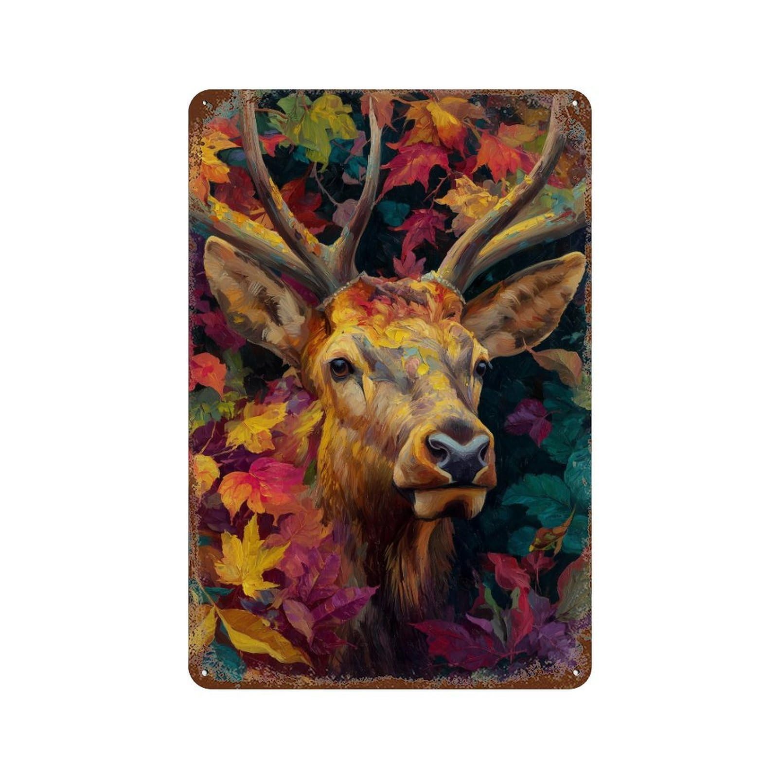 Autumnal Deer Portrait-2 11.8"x7.9" Distressed Metal Wall Sign, Shabby Chic Decor for Office, Studio And Wall Decor