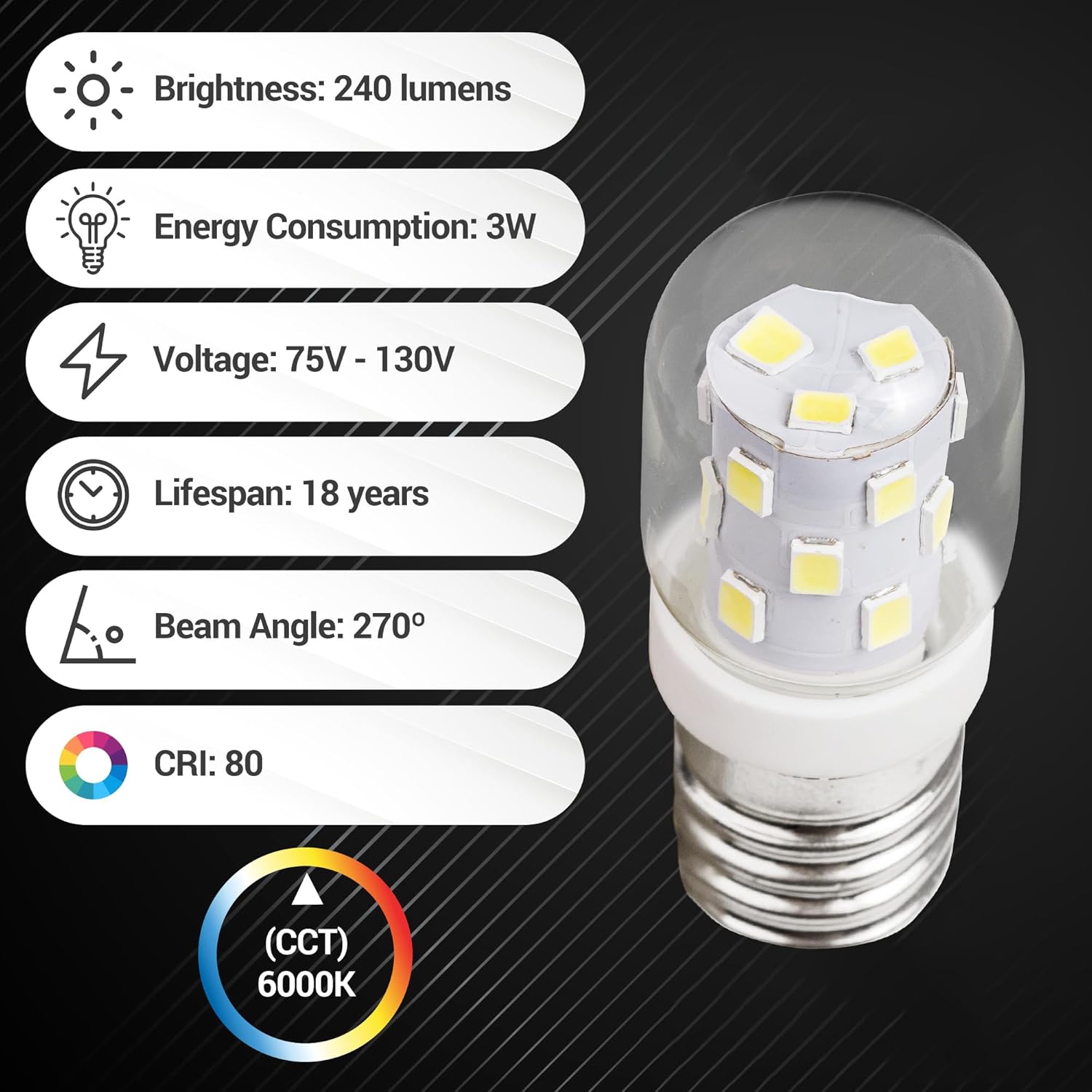 BlueStars 3W E17 Base Microwave LED Bulb 8206232A Dimmable Light Bulbs, 6000K Cold Daylight, 40W Incandescent Equivalent 75V-130V 240 lumens for Refrigerator Range Hood Microwave - 3 Packs