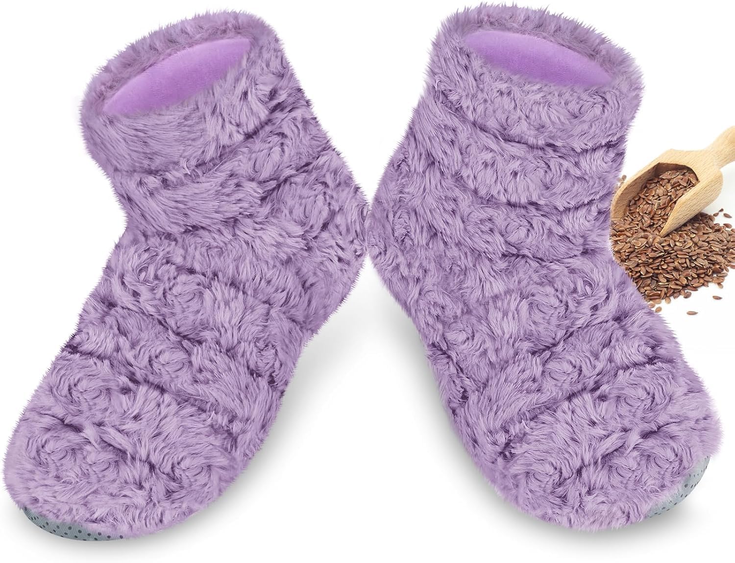 REVIX Microwavable Booties and Hot Feet Warmers for Women & Men,Heated Foot Warmer with Flaxseed Moist Heat Therapy for Foot Ankle, Cold Feet, Purple, S/M