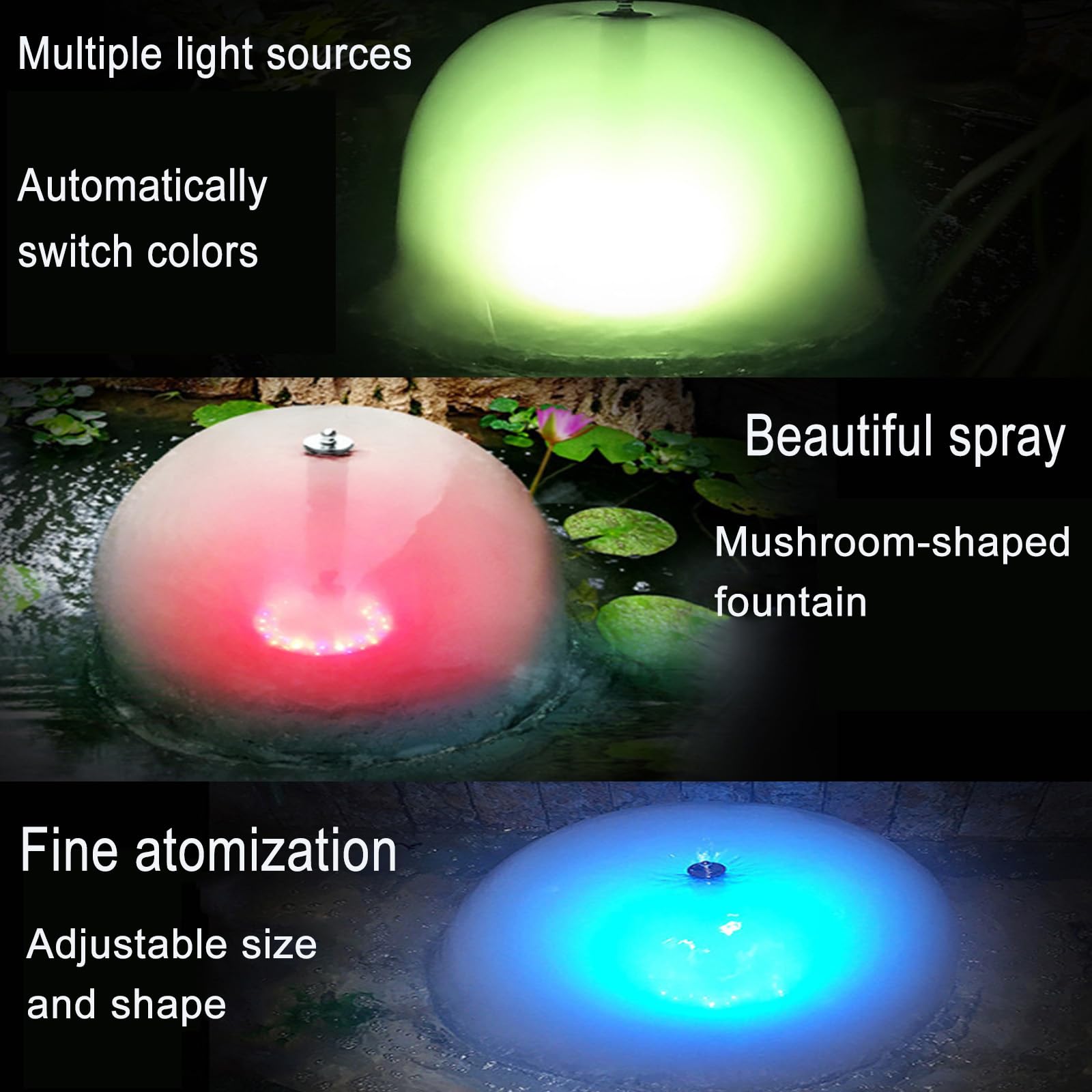 Pompa a fontana con luce LED e flusso d'acqua regolabile, nebulizzatore per laghetto da giardino o acquario, fontana e macchina per nebbia per acquari