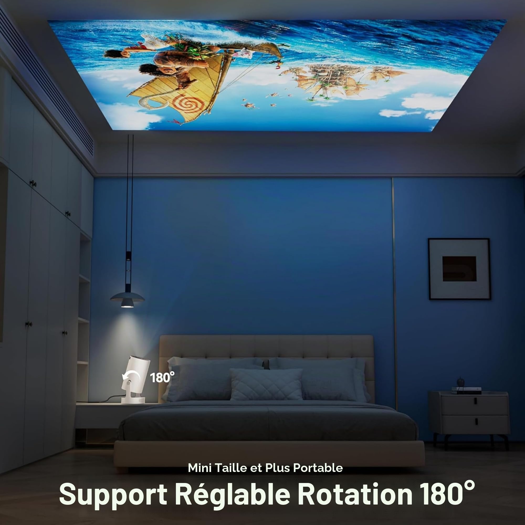 Projecteur portable avec WiFi 6 et Bluetooth 5.0, projecteur intelligent 4K 1080p, 280 lumens ANSI, projecteur vidéo Keystone automatique pour chambre à coucher, maison, extérieur (blanc)