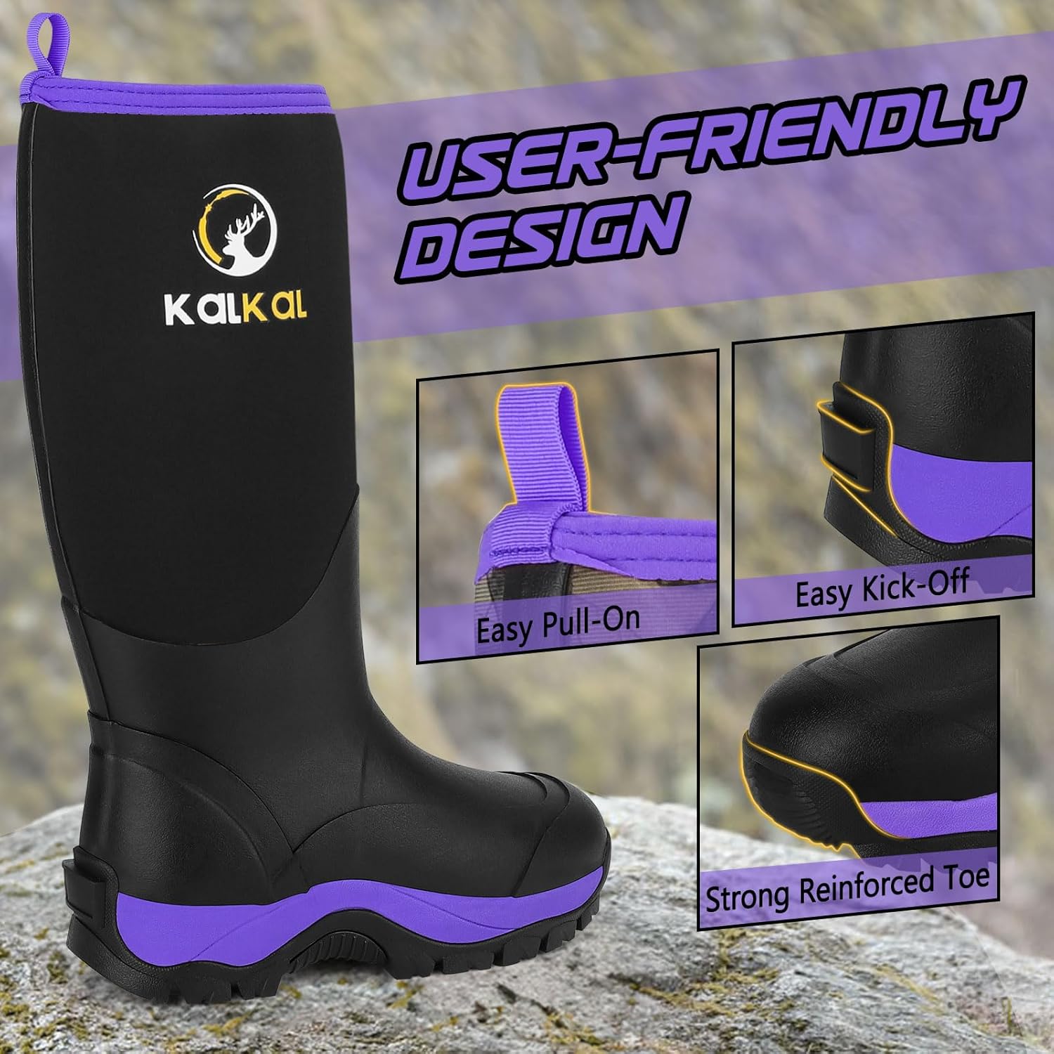 Kalkal Rubber Boots for Women, Insulated Waterproof Womens Hunting Boots, 6mm Neoprene Camo Hunting Boot Tall Rain Boots for Women Mud Working Gardening Farming - Image 7