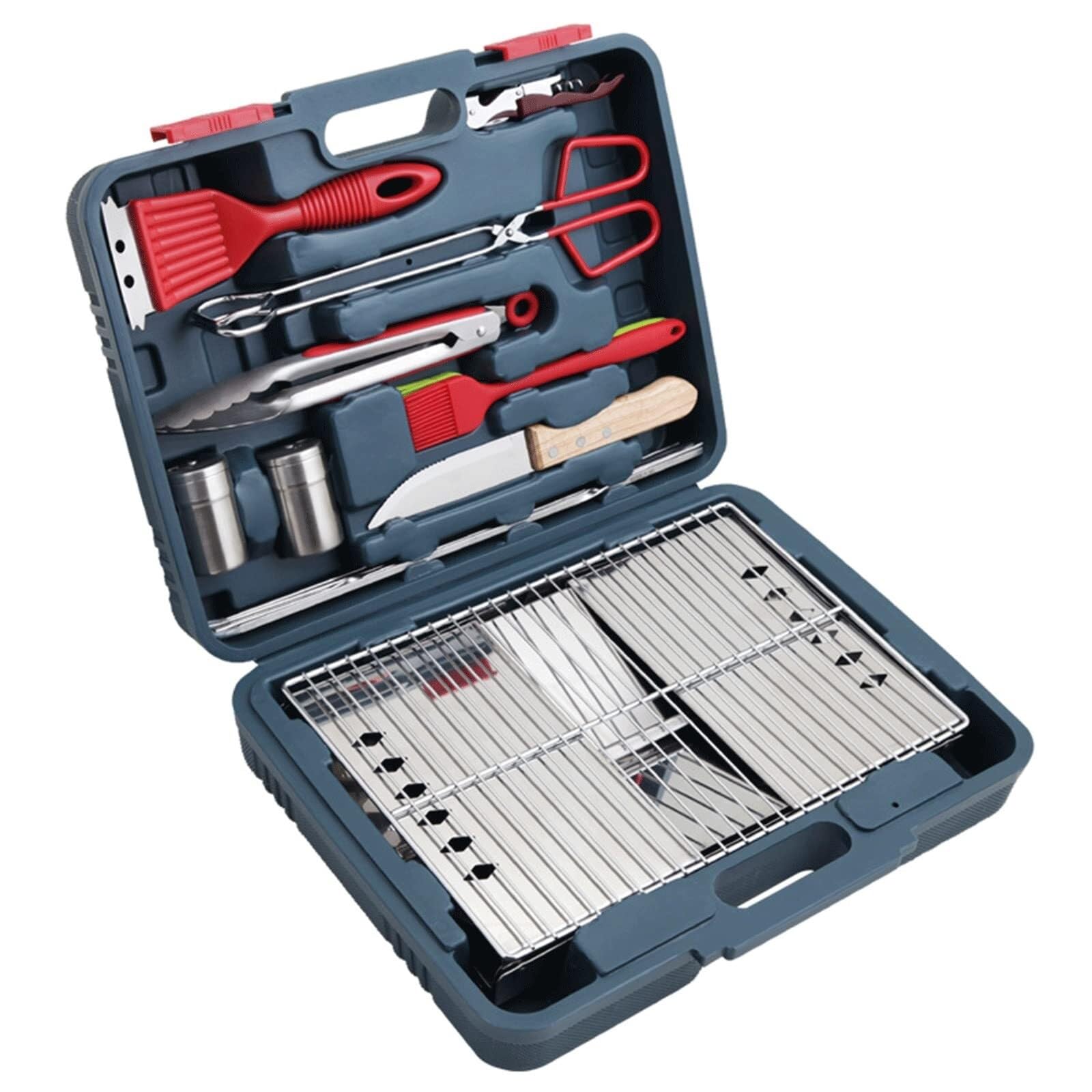 Kit di Accessori per Barbecue ad Alta Resistenza, Utensili per griglia in Acciaio Inossidabile con braciere e Custodia, per Campeggio e Tailgate Party