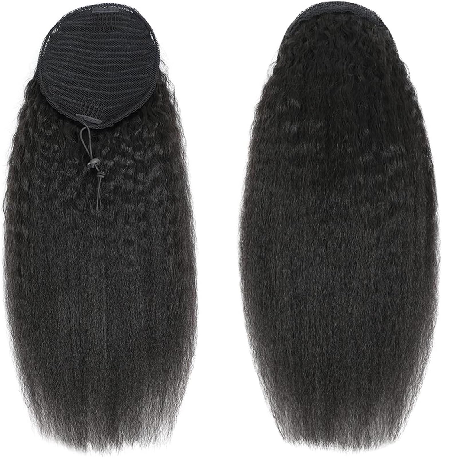 Naturale Extension for coda di cavallo liscia e crespa con coulisse e capelli umani brasiliani for donna Aspetto perfetto(20inches)