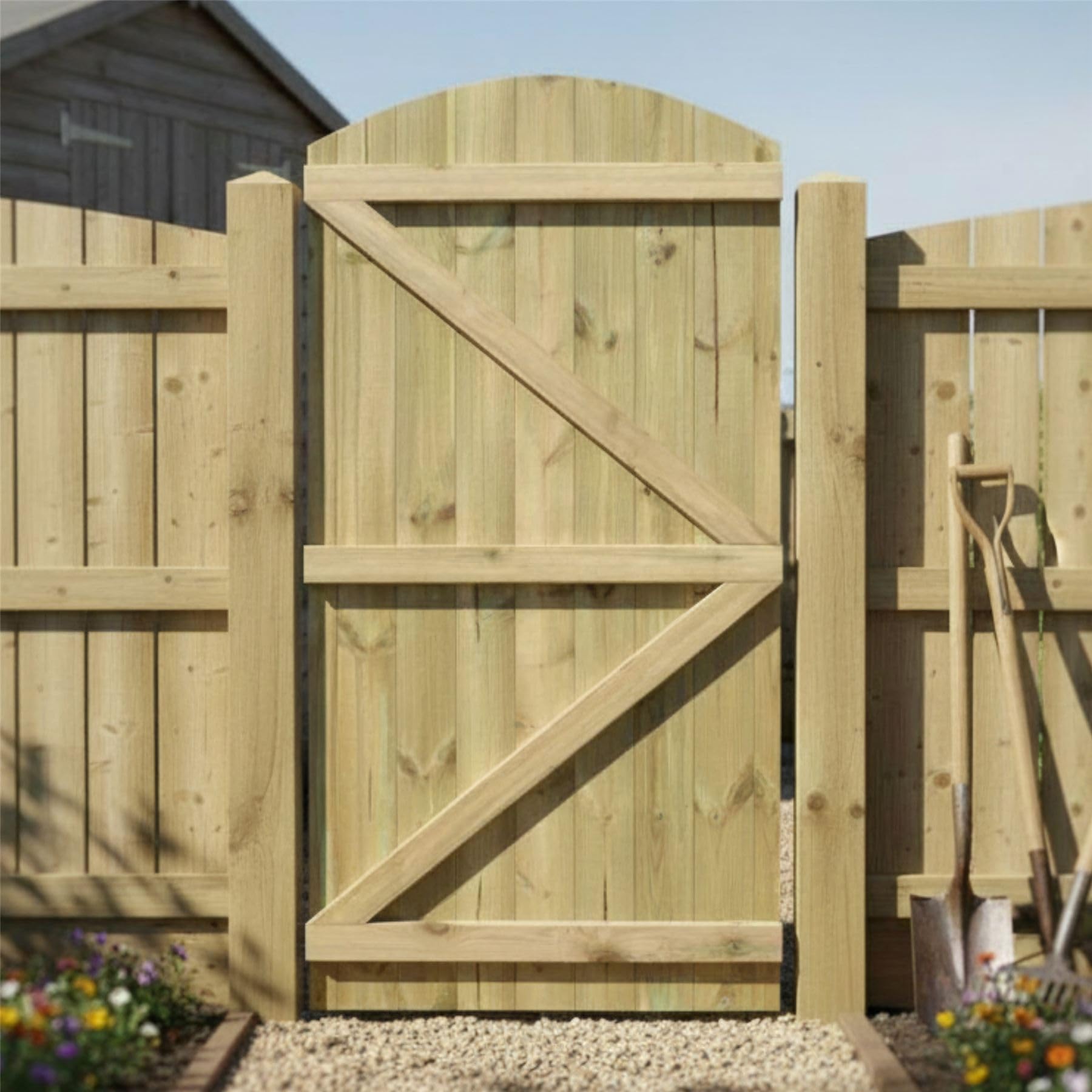 Arch Top Wooden Garden Gate 6ft x 4ft Tongue & Groove Semi-Braced Treated Timber Door Ideal for Outdoor Pathway Home Access (High: 180cm x Wide: 120cm)