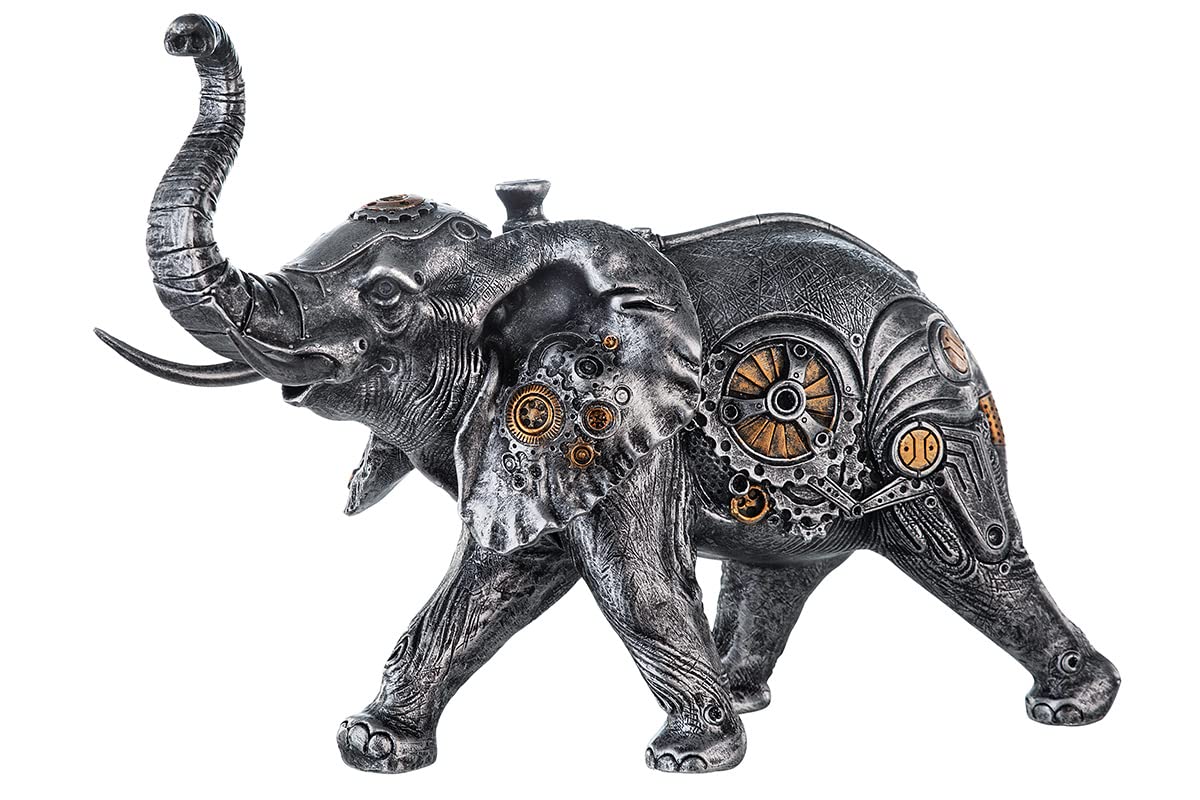 Casablanca 37041 Sculpture Steampunk Éléphant en résine Argenté Hauteur 23 cm