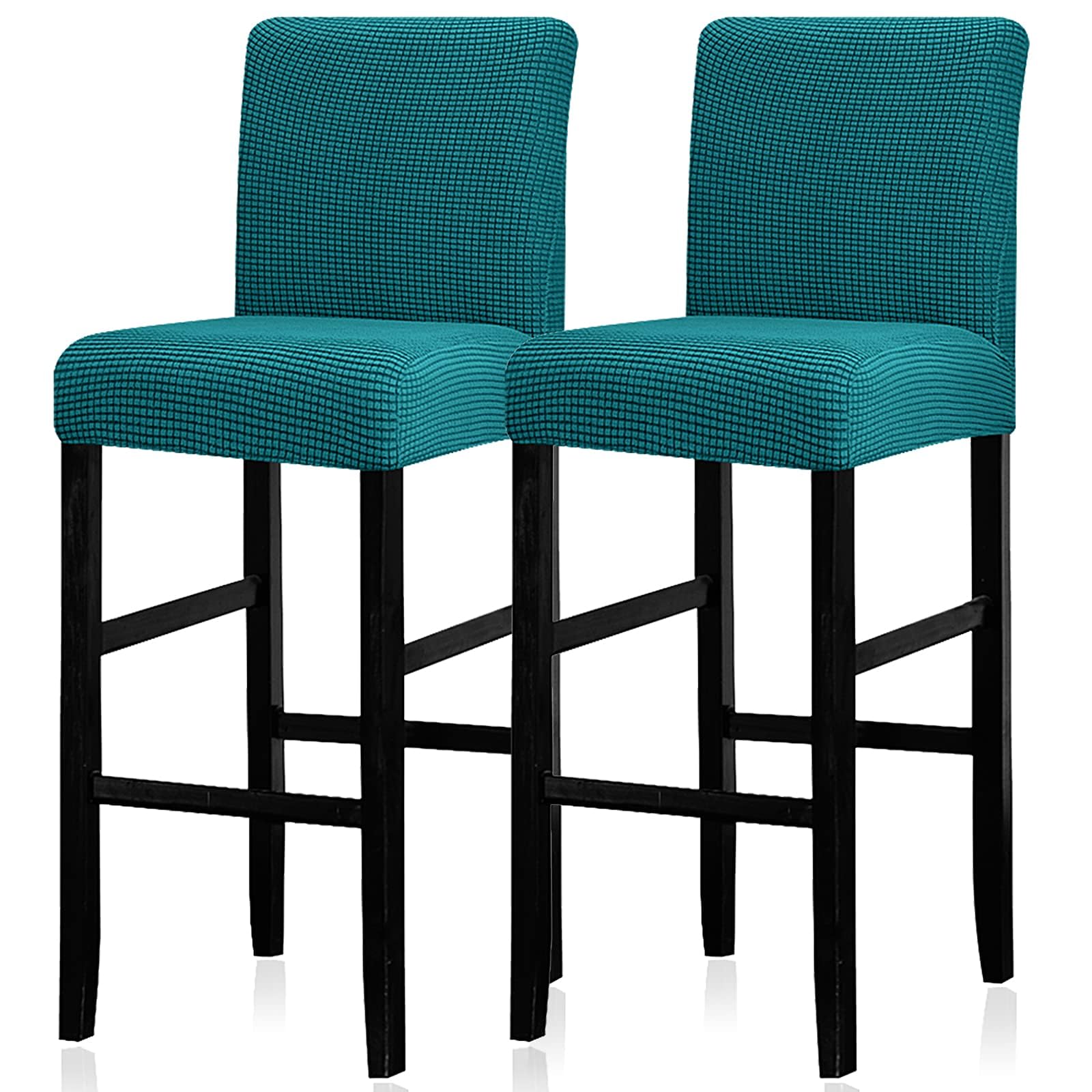 Lellen Bar Stool Covers Set of 2,Stretch Washable Bar Stool Seat Covers,Removable Bar Chair Covers with Backs,Counter Height Bar Stool Chair Covers for Kitchen Dining Room Cafe（Peacock Blue）