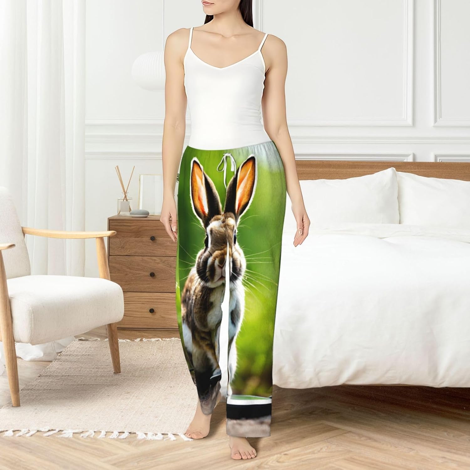 Bunny Rabbits Print Fashion Cozy Womens Flannel Pajama Pants,Perfect For Christmas And Everyday Wear