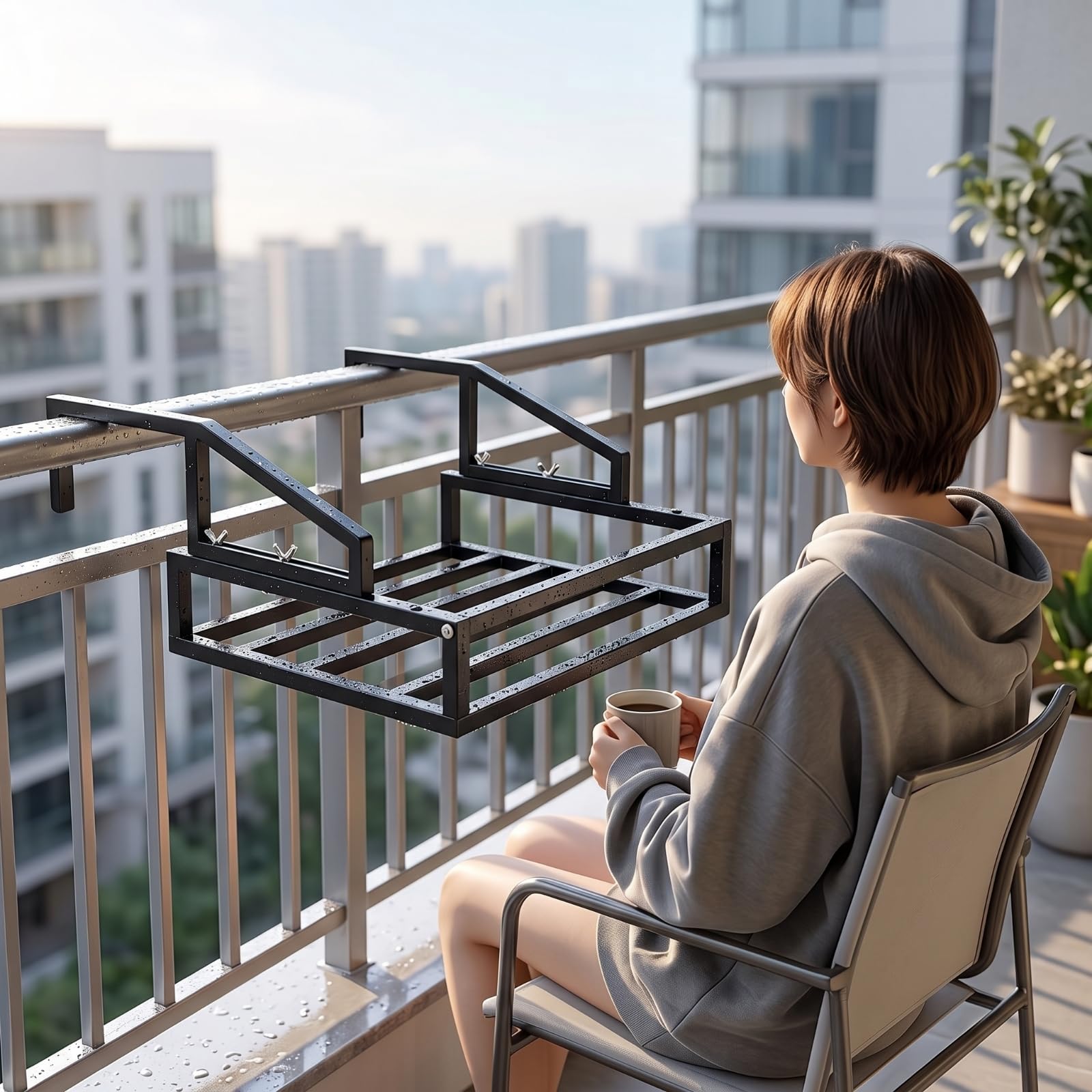 Stendino da Ringhiera Salvaspazio Scaffale da Balcone Antiruggine Portavasi Ringhiera per Famiglie, Terrazzo