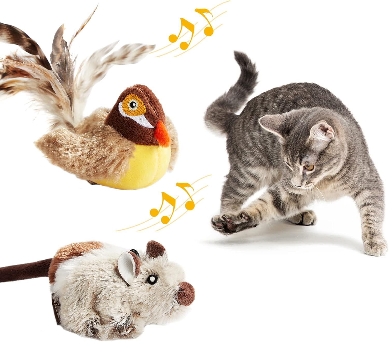 Suhaco Cat Toys Interactive Animal Sound Squeaking Cat Toys, Three Dogs & A Cat Toys Melody Toys for Indoor Cats to Play Alone, Real Chirping Bird & Mouse Sound Kitten Toy for Boredom (2 Pack) : Pet Supplies