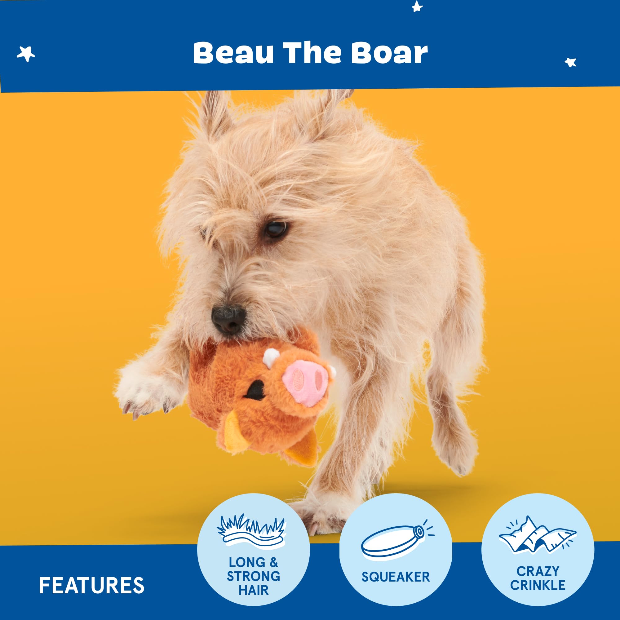 BARK Dog Toy Beau The Boar Squeaky Toy for Dogs Plush With Crazy Crinkle, brown, Medium - Image 4