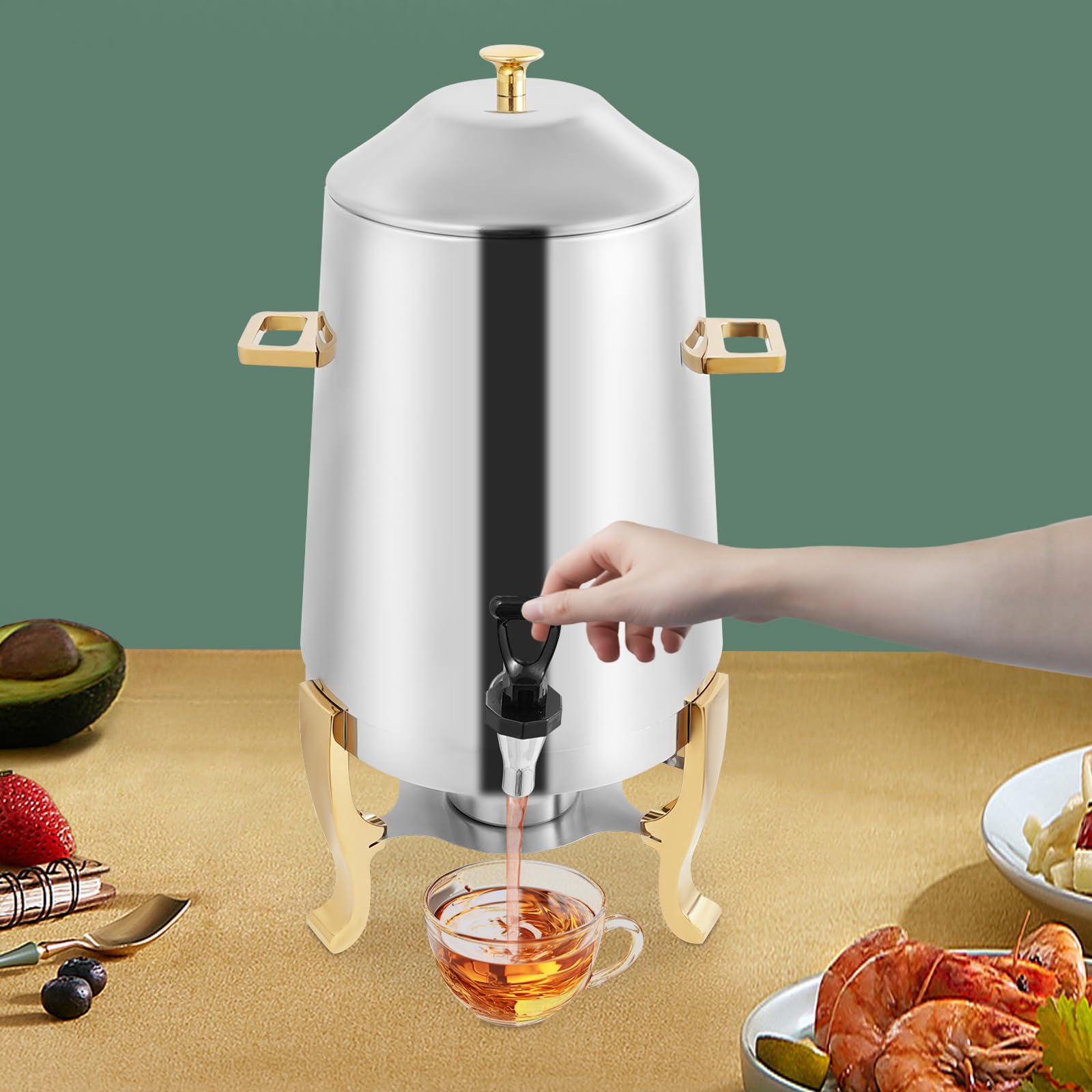 Kaffee-Urne mit Brennstoffhalter, 3,5 Gallonen Heißgetränke-Spender, Edelstahl-Getränkespender, Heißgetränke-Spender mit Zapfhahn für Partys, Veranstaltungen, Buffet, Catering