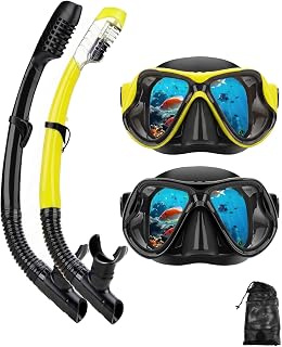 Snorkeling Gear for Adults Kids, Dry-Top Snorkel Mask Set, Anti-Fog Scuba Diving Snorkle mask Set Adult Youth, Panoramic Wide View Dive mask, Adjustable Swimming Diving Snorkeling Packages