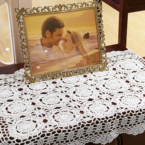 Vista 8 de Damanni Tapete rectangular de algodón hecho a mano con encaje de ganchillo, 19 x 24 pulgadas, color beige