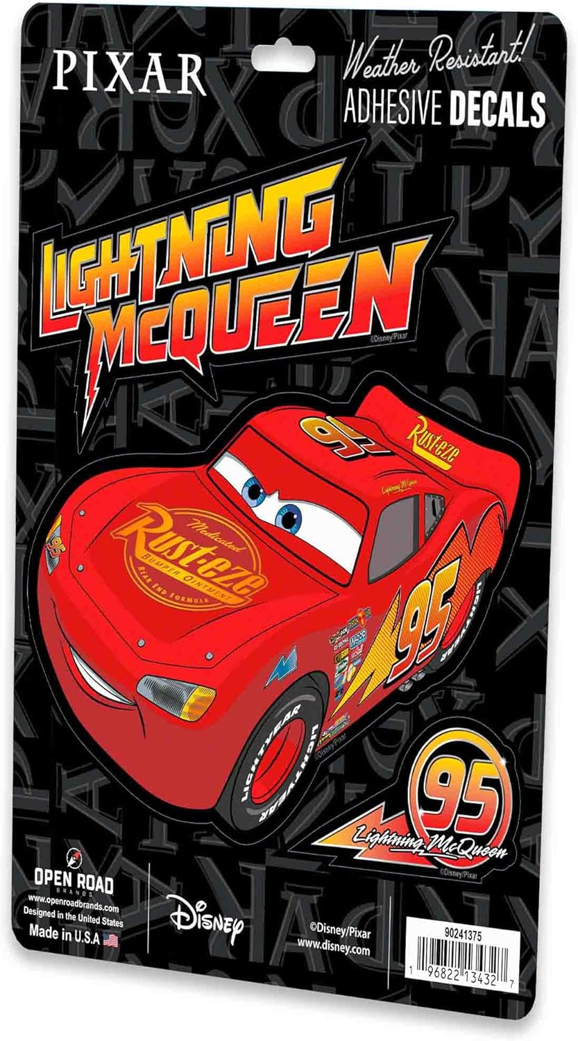 Disney Cars Lightning McQueen Adhesive Vinyl Decals - Fun Set of Lightning McQueen Stickers for Car, 1 Pack (3 Count) - Image 2