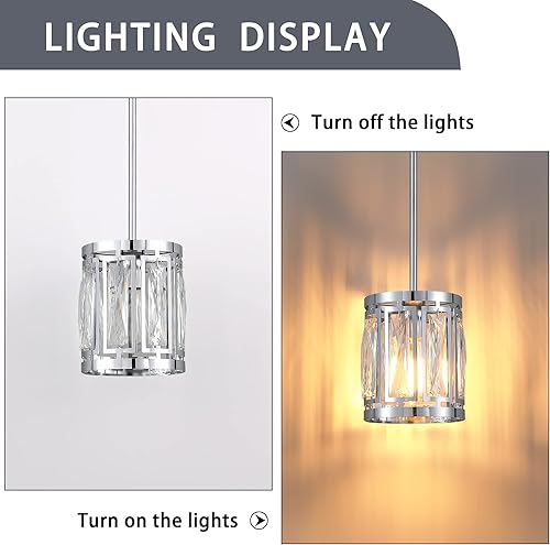 Miniatura 4 de Crystal Pendant Lighting Fixture Chrome Drum Shade Chandelier,3-Pack Pendant Lights for Kitchen Island Modern Ceiling Light for Living Room