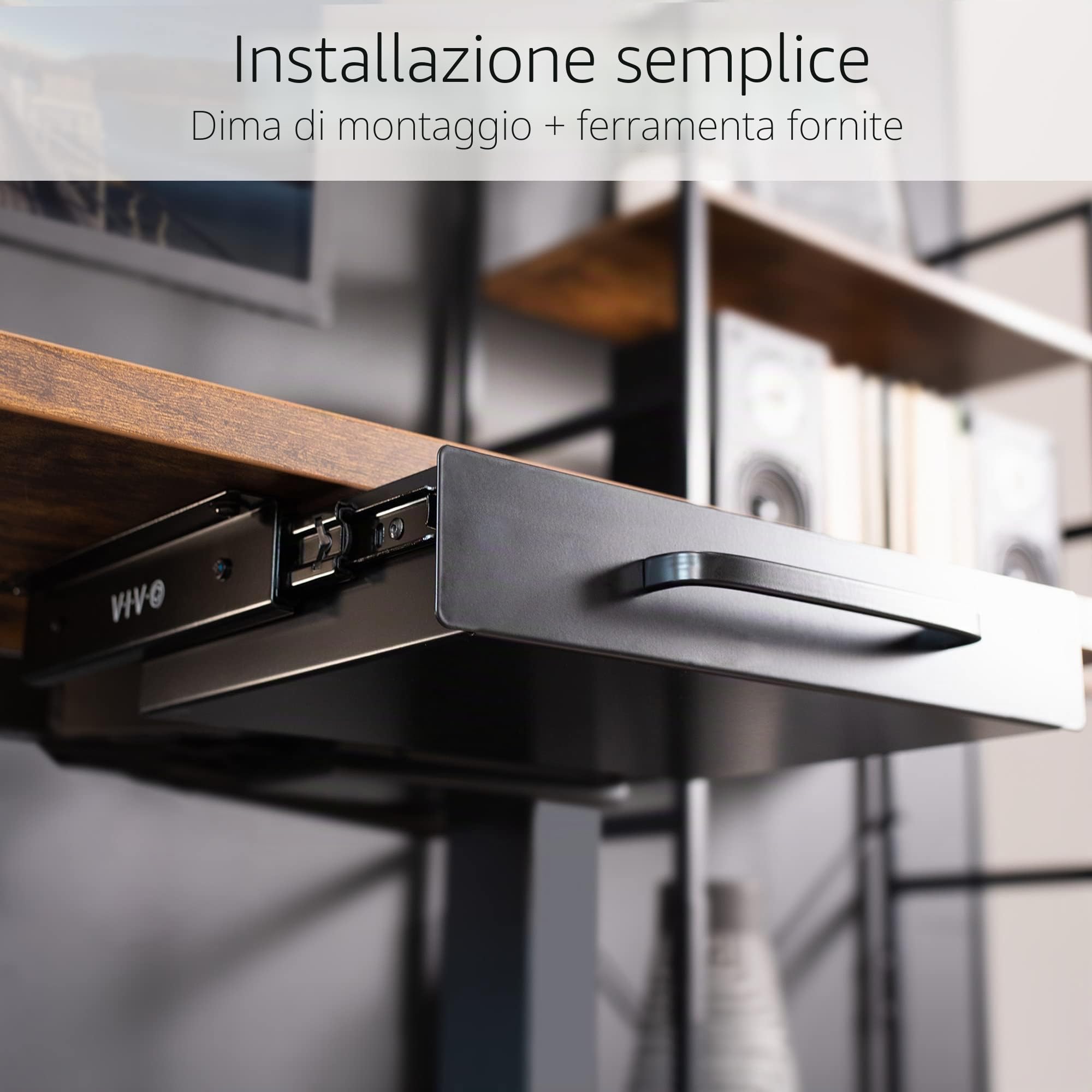 VIVO Cassetto estraibile scorrevole per scrivania da 33 cm, con maniglia a tirante, organizer per postazione di lavoro seduta, nero, DESK-DR1H-B