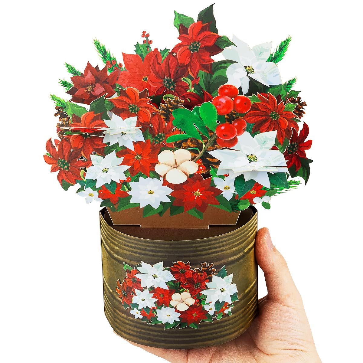 CNLITIHEKA Christmas Poinsettia Bouquet Greeting Cards, Pop Up Christmas Cards, Poinsettia Plant, 3D Greeting Card for Thanksgiving Xmas, Includes