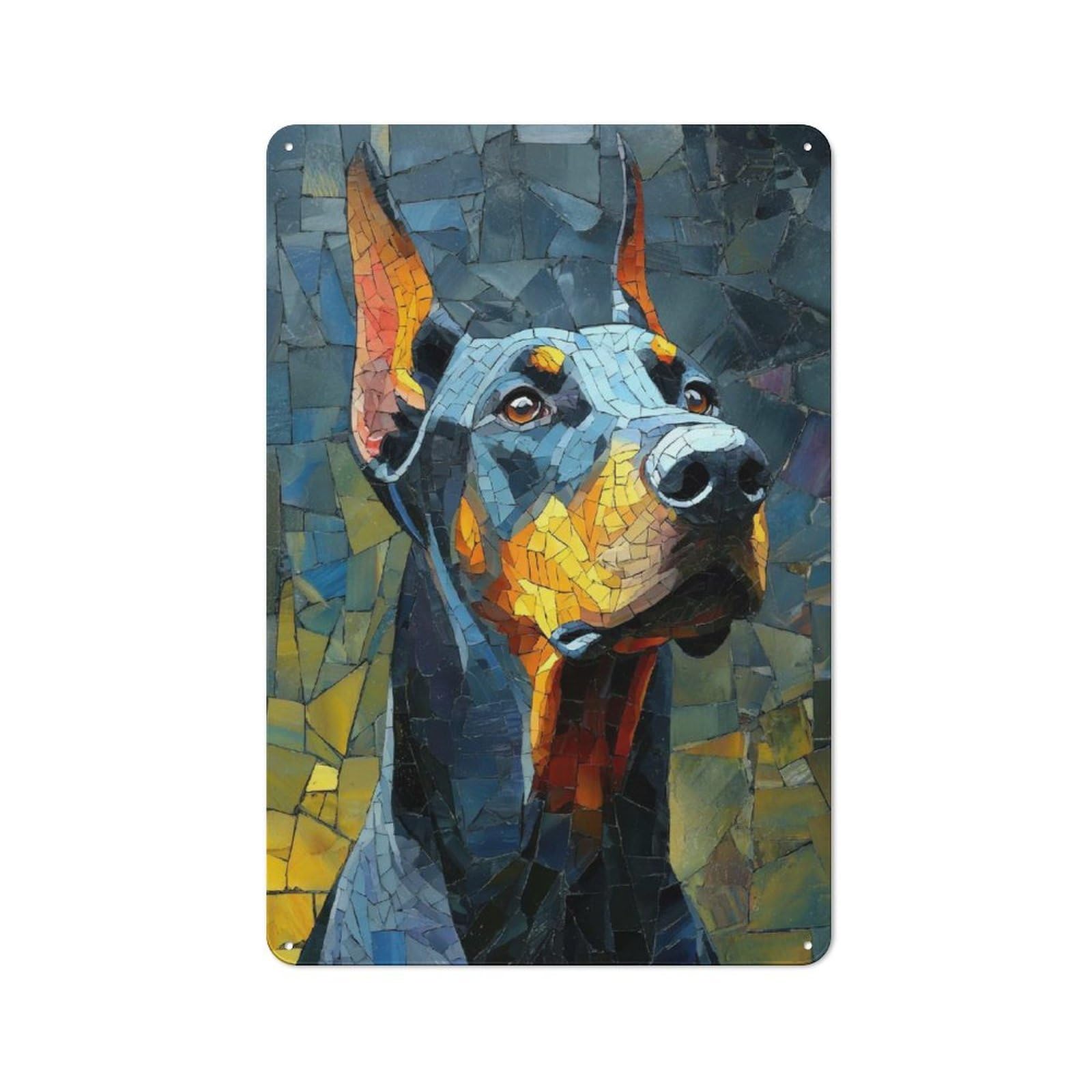 Junmoney Style-11 Bistro Style Bistro Metal Sign 30X20cm Featuring Doberman Mosaic Portrait, Shop Wall Decor For Takeaway, Bar, Kitchen Or Counter Area