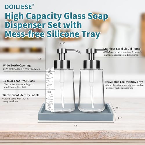 Miniatura 2 de DOILIESE Dispensador de jabón, dispensador de jabón para baño y cocina con bandeja para ahorrar espacio de almacenamiento, dispensador multiusos