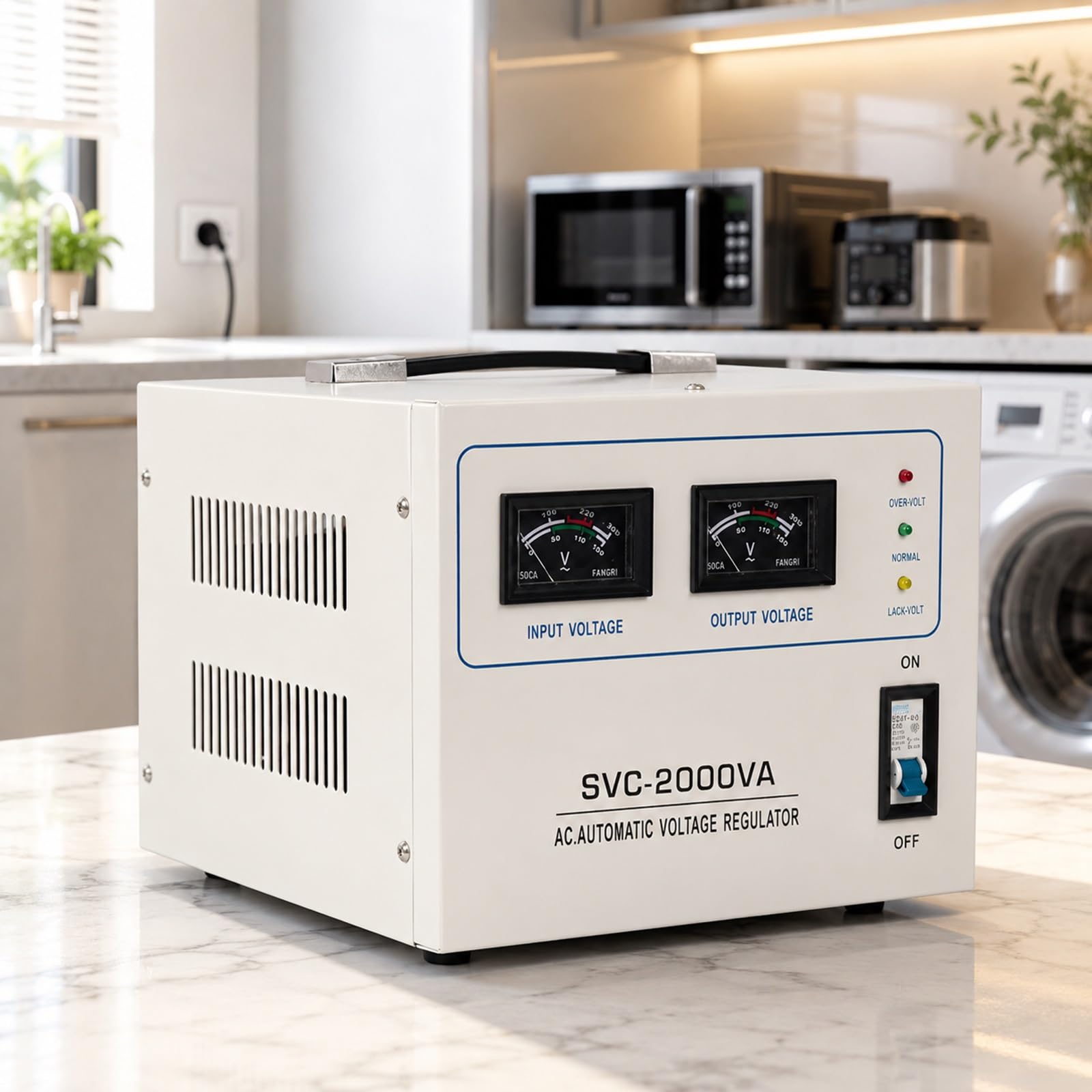 Estabilizador de Voltaje Automático y Regulador de Voltaje Monofásico | Entrada 160V-240V Salida 220V Protección Continua para Computadoras Refrigeradores y Electrodomésticos(2000VA)
