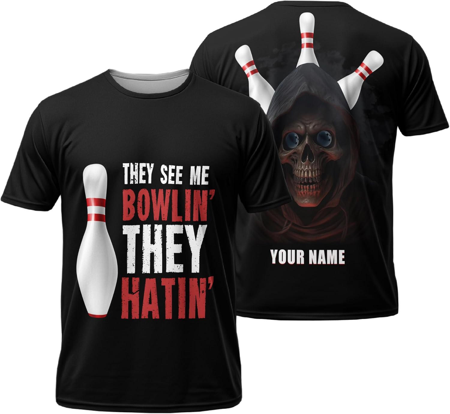 Men's Bowling Short Sleeve Tshirt Personalized Bowling Pin and Death Tee Shirt for Bowling Lover Print They See Me Clothing