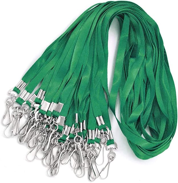 Green Bulk Lanyards for Id Badges Nylon Neck Flat Lanyard for ID Name Badge Holder/Name Tag (Green, 50Pcs)