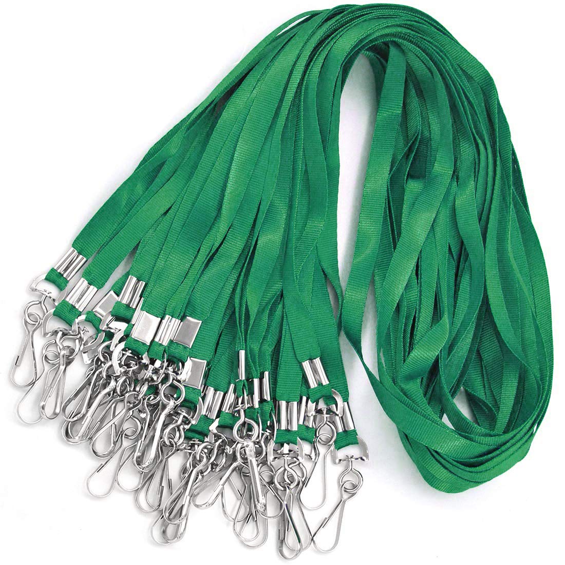 Bird FiyGreen Bulk Lanyards for Id Badges Nylon Neck Flat Lanyard for ID Name Badge Holder/Name Tag (Green, 50Pcs)