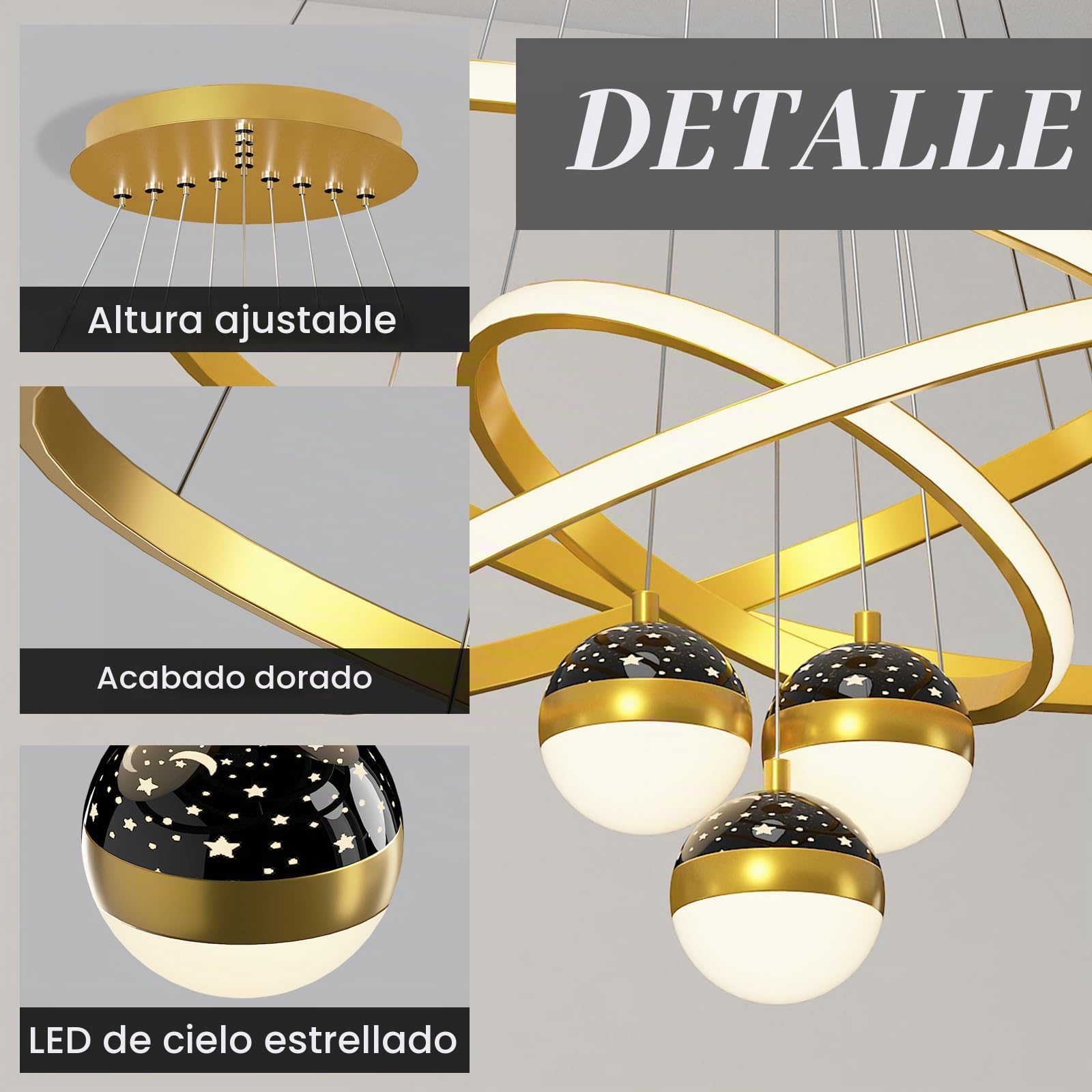 Lampara Techo Colgante Led 3 LáMparas De Isla De Cocina Doradas Con Lampara Techo De Control Remoto, LáMparas De Techo 3 Salas De Lamparas De Techo Salon Colgantes Circulares,30 + 40 + 60Cm