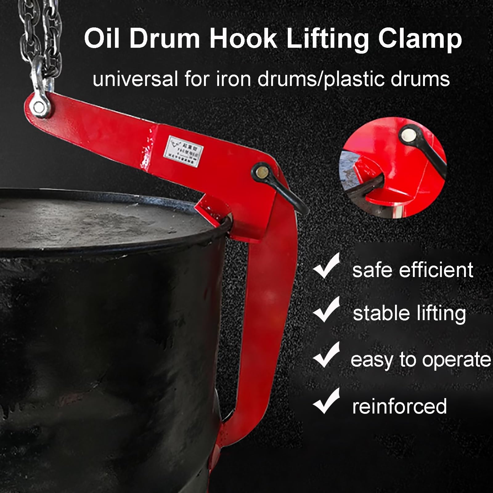 Gtzly LèVe-FûT en Acier, Pince de Serrage Verticale for Un Chargement/DéChargement Rapide Et Facile de FûTs en Acier de 55 Gallons, Limite de Charge de Travail SéCuriséE Et Fiable de 1100 Lbs