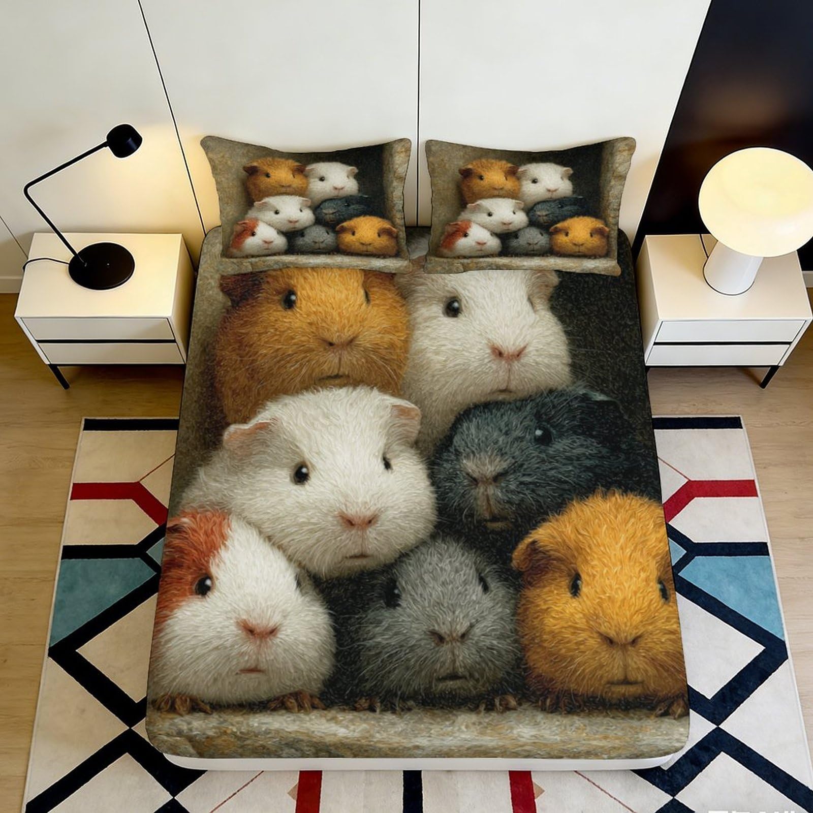 3D Printed Guinea Pig Fitted Sheet Microfiber Soft Animal Cartoon Mattress Cover Bedroom Dorm Decor Washable 90x200x25cm