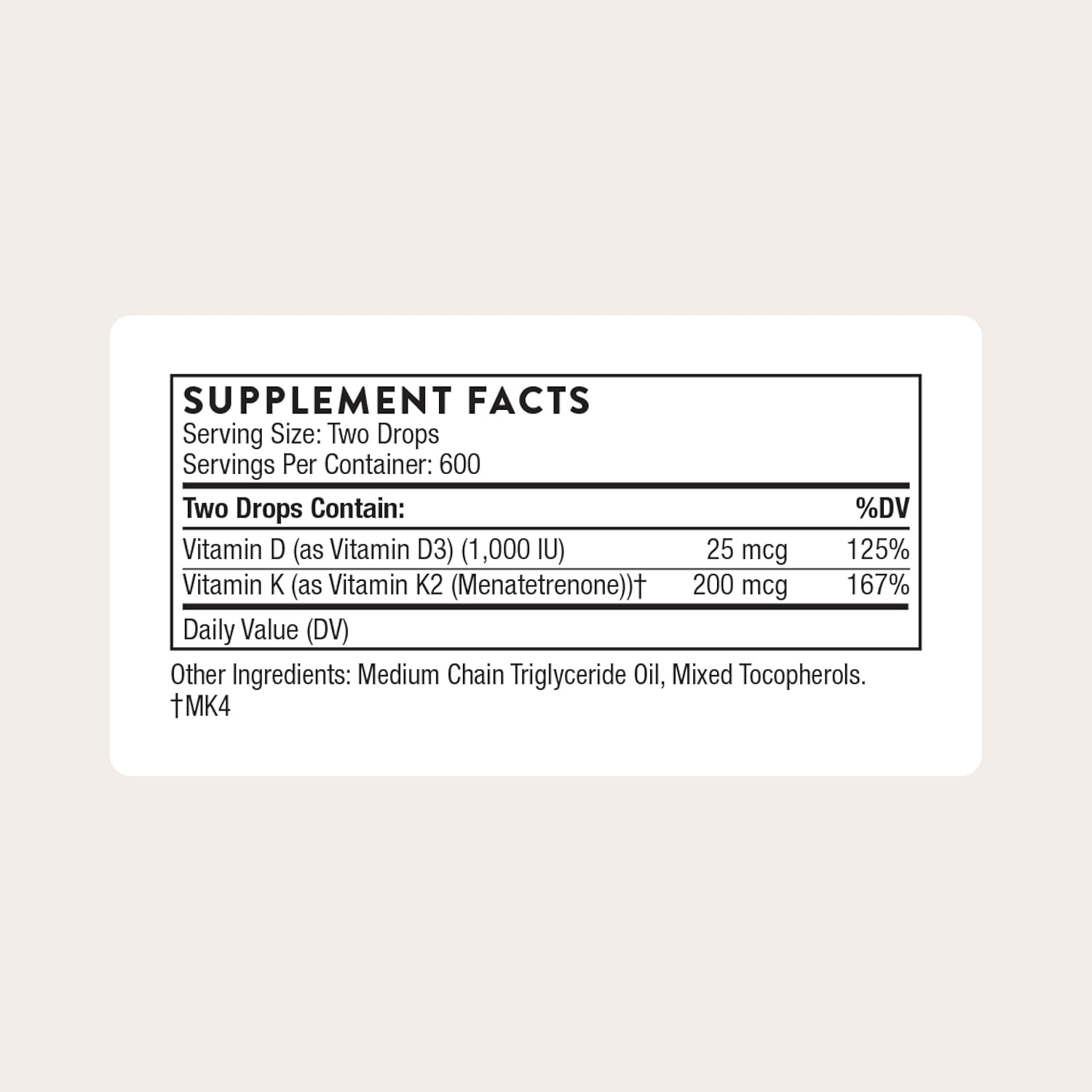 THORNE - Vitamin D + K2 Liquid with a Metered Dispenser - Vitamins D3 & K2 to Support Healthy Bones & Muscles* - 1 Fl Oz (30 ml) - 600 Servings - Image 2