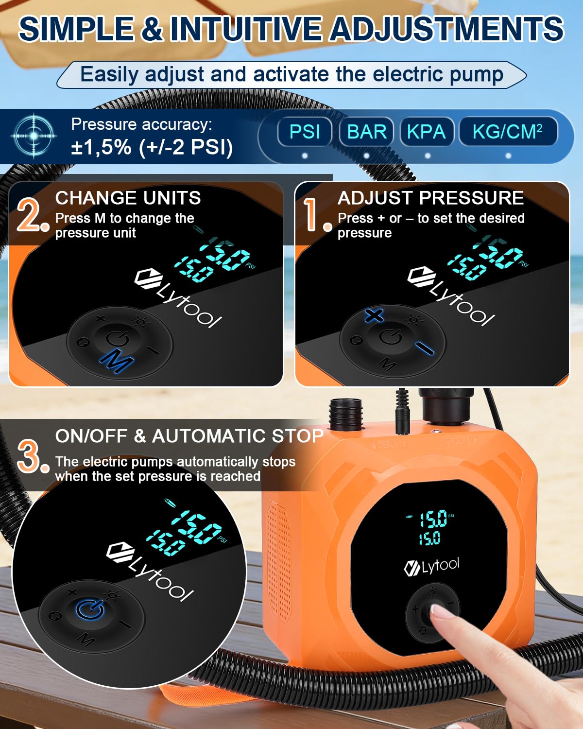 Lytool SUP pompa elektryczna 12 V DC i 7 dysz, przenośna elektryczna pompka do basenu, materaca, wiosła
