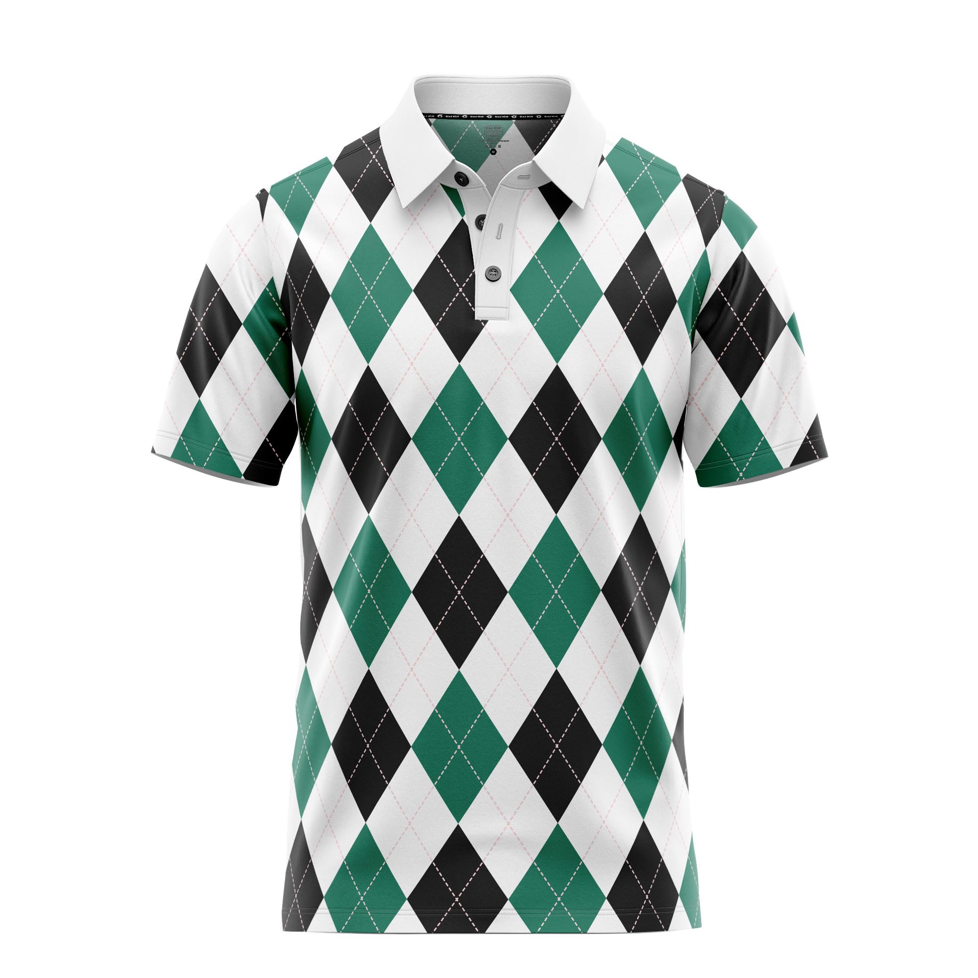 Men Argyle Golf Polo Shirt – Light Moisture Wicking Performance Casual Short Sleeve Relaxed Fit Quick Dry Funny