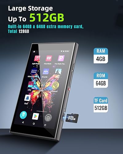 Miniatura 3 de Reproductor MP3 de 128 GB con Bluetooth y WiFi, pantalla táctil de 5 pulgadas, reproductor de música Android 14 con Play Store, Spotify, Pandora,
