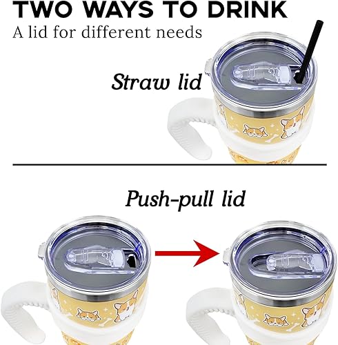 Miniatura 5 de Corgi - Vaso de 40 onzas con asa y pajilla, lindo perro grande con aislamiento al vacío de acero inoxidable con aislamiento al vacío, taza de agua