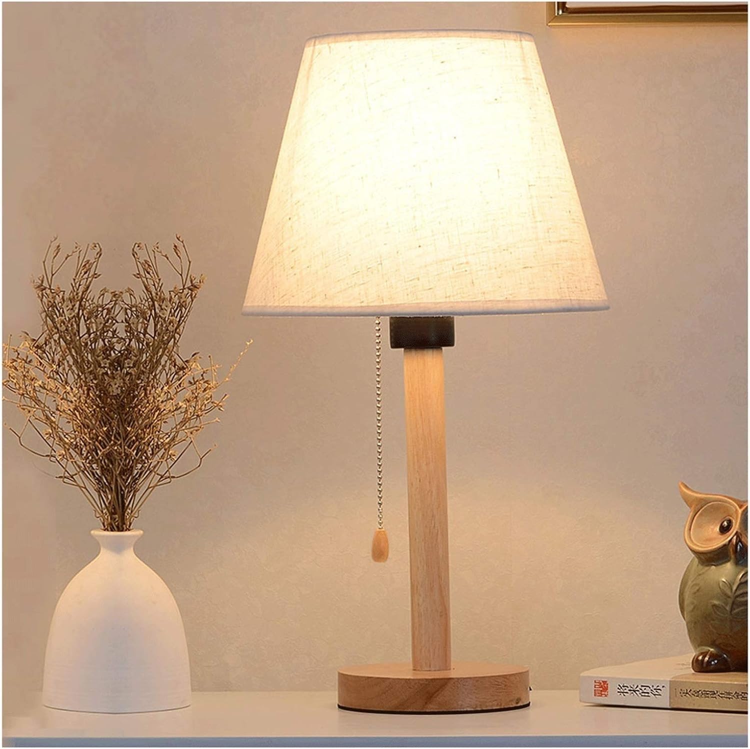 Lampada da comodino semplice camera da letto interruttore a fune modello scrivania paralume in lino moderno adatto per soggiorno