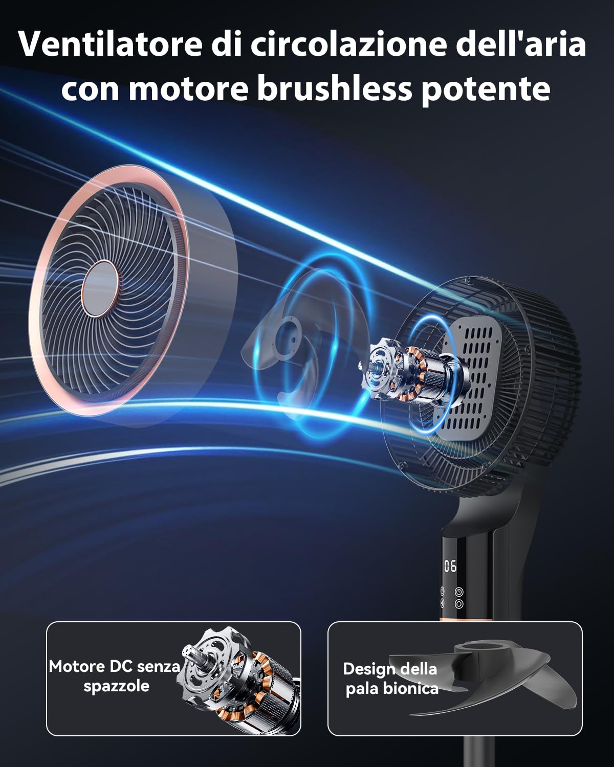 Ventilatore a Piantana, 2 in 1 Ventilatori da Tavolo, 30dB Smart Ventilatore Silenzioso, Telecomando,90°, 12 Velocità, 3 Modalità, Altezza 75-105cm, Timer 12H