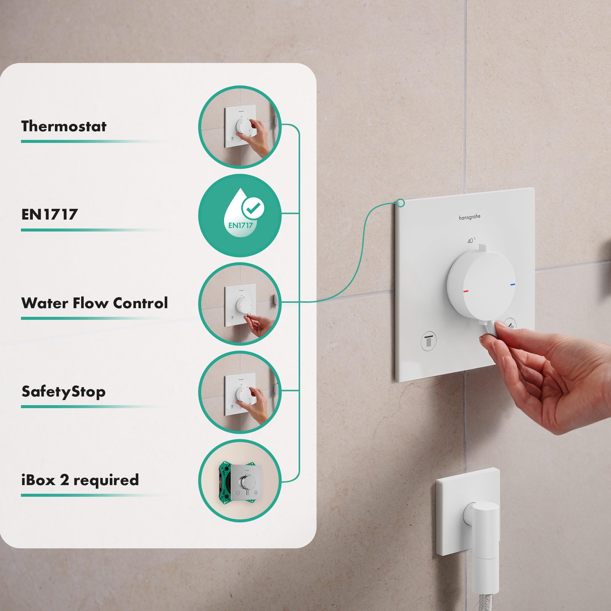 hansgrohe Ecostat Comfort E 33716700 termostat prysznicowy podtynkowy z kombinacją bezpieczników, armatura prysznicowa z blokadą bezpieczeństwa (SafetyStop) w temperaturze 40°C, termostat dla 2