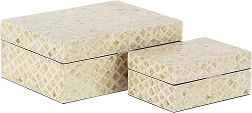 Miniatura 13 de Deco 79 Caja decorativa de madera hecha a mano Cajas decorativas de recuerdos con tapa con bisagras, juego de 2 cajas de almacenamiento 11", 10"W,