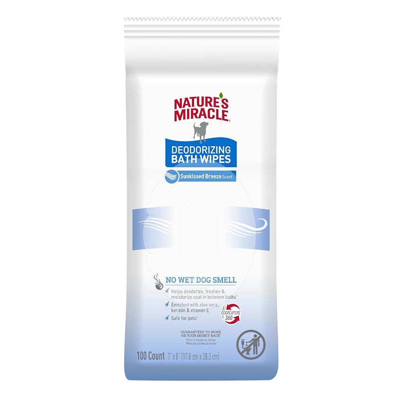Lenços de higiene para cães com aloe vera, queratina e vitamina E Nature's Miracle Sunkissed Breeze, pacote com 100