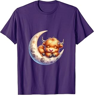 Cute Baby Highland Cow Sleeping on the Moon Heifer Farm T-Shirt