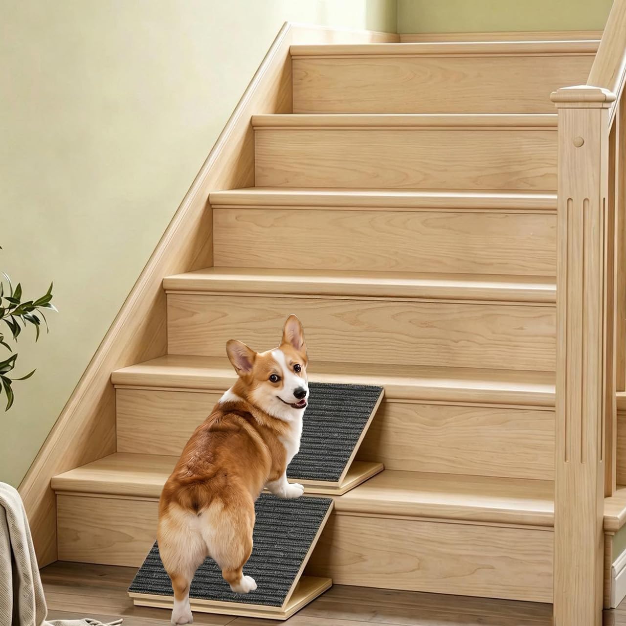 Dog Ramp for Stairs 3 Pack, Dog Safety Ramps Adjustable Height | Wooden Pet Ramp with Anti-Slip Carpet Surface, Suitable for Small Dogs, Cats and Senior Pets, Adjustable 5.5-7.48 Inches