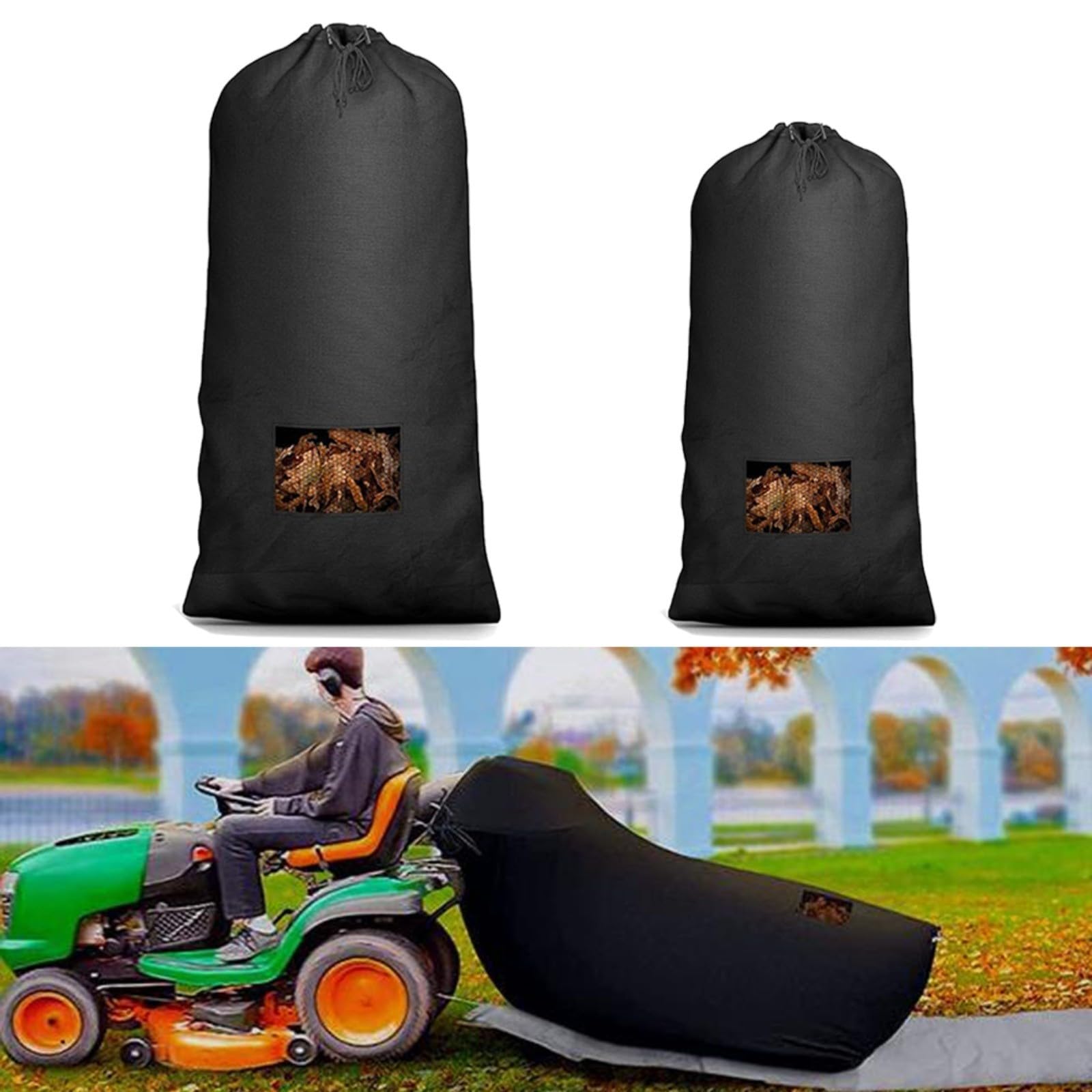 Rasentraktor Laubsack Verbesserte Rasenmäher Laubsack Garten Laubgrasfangtasche 420D Oxford Tuch Laubsammeltasche für Rasenmäher Traktor Garten Laubkollektion (243,8 x 142,2 cm)
