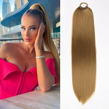 Ponytail Hair Extension For Women,Long Braided Ponytail With Hair Tie,Straight Wrap Around Braided Hair Extension,Synthetic Hair Ponytail Extension 26inchDark Blonde