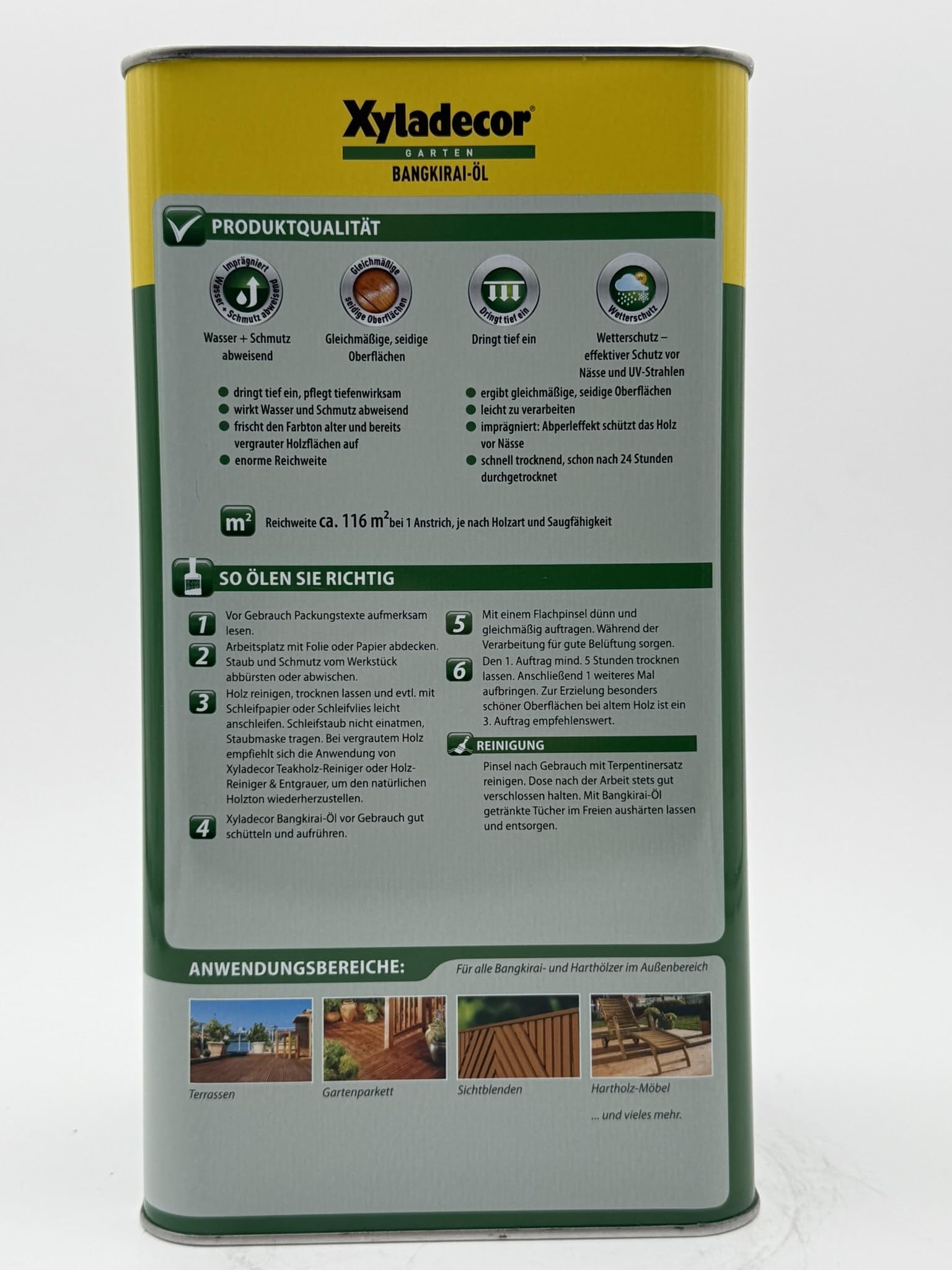 Xyladecor Bangkirai Öl 5 Liter, Terrassendielen, UV-Schutz, inkl. Pinselset