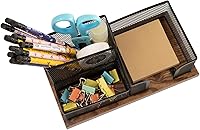 Vista 3 de Antique Wood & Mesh Pen Holder Office Supplies Caddy, Storage Baskets for Desktop Accessorieswith Sticky Notes Holder,3 Compartments(2 Pack Black)
