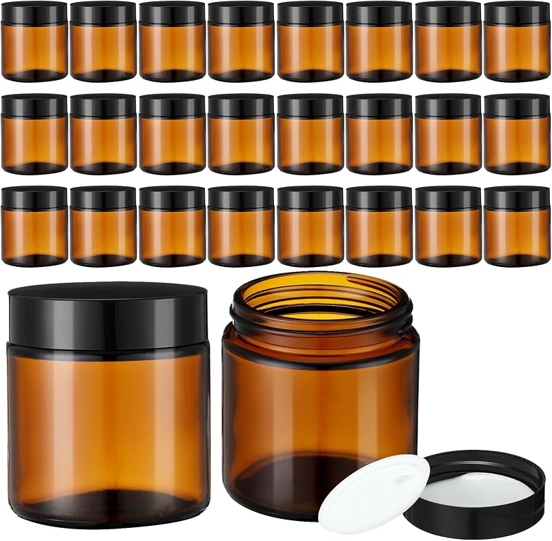 yptniginu Frascos de Vidro Âmbar com Tampas Pretas, 120 mL, Pacote com 24