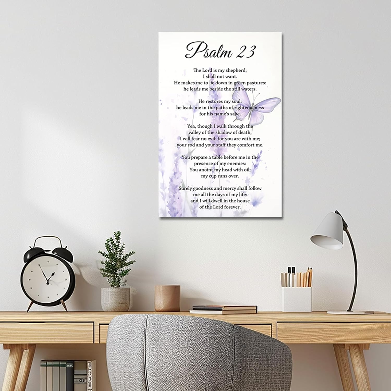 PBXBJY Christian Wall Art Psalm 23 Canvas Prints Bible Verses Poster Picture Scripture Painting Religious Artwork for Church Prayer Wall Decor Framed (Purple, (12.00" x 18.00"))